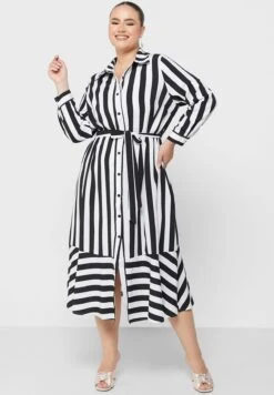 Striped Belted Shirt Dress