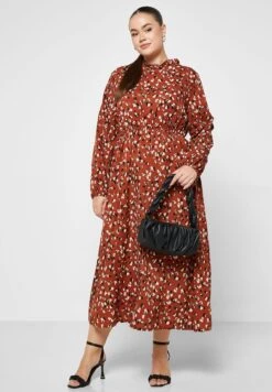 High Neck Puff Sleeve Printed Dress