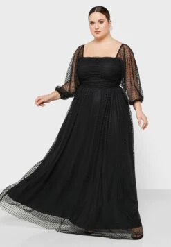 Dotted Mesh Overlay Maxi Dress