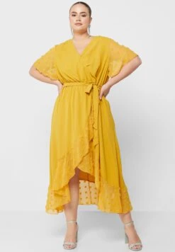 Dobby Detail Belted Fit & Flare Dress