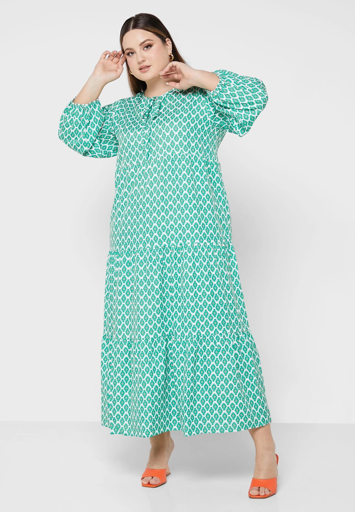 Tie Neck Detail Printed Tiered Dress 1 Tie Neck Detail Printed Tiered Dress