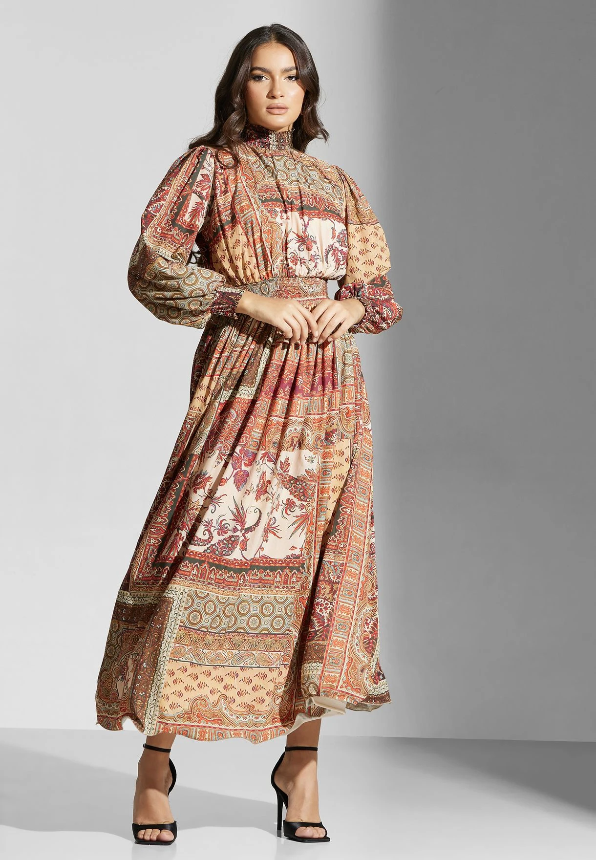 High Neck Tiered Printed Dress 1 High Neck Tiered Printed Dress