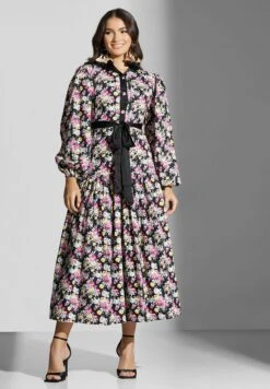 Floral Print Button Puff Sleeve Dress