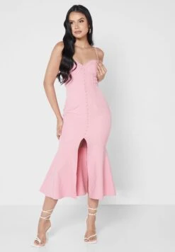 Ruched Sweetheart Neck Front Slit Dress