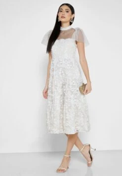 Mesh Detail Ruffle Dress