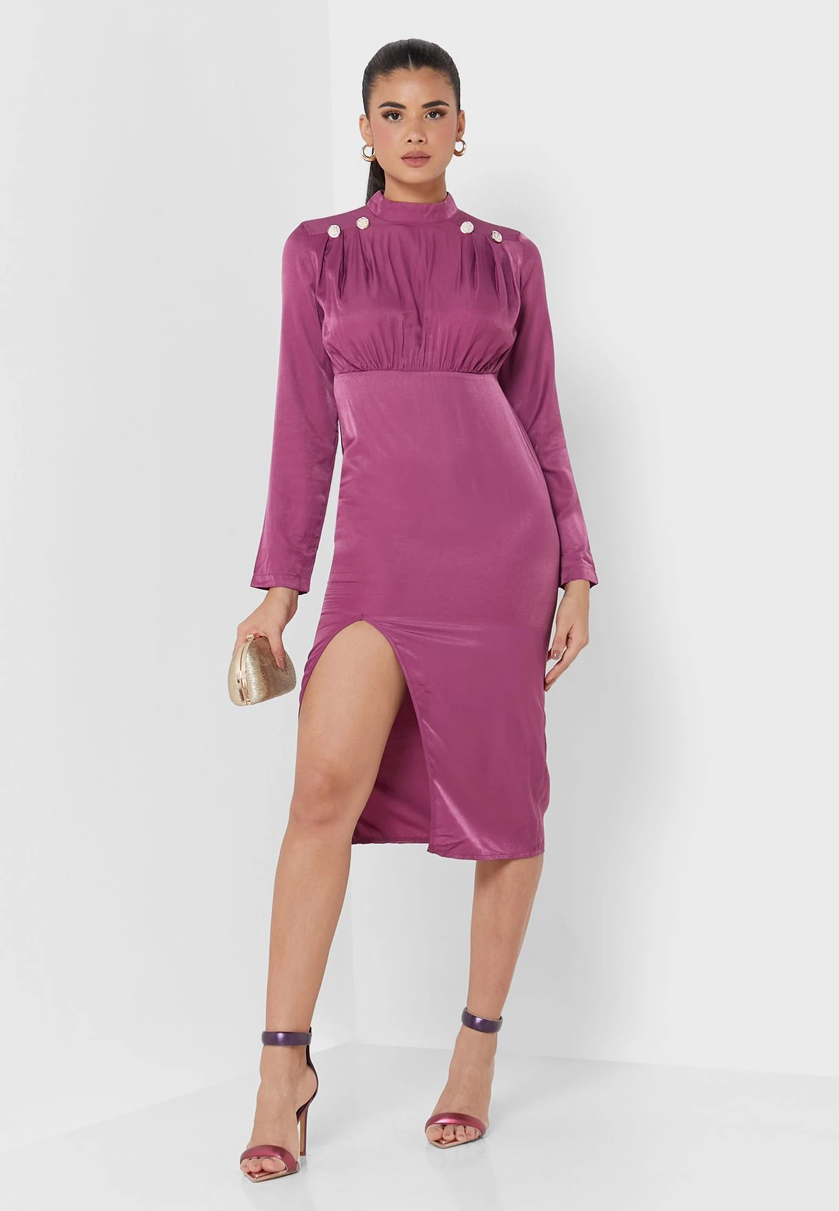 ELLA Shoulder Detail Slit Dress 1 ELLA Shoulder Detail Slit Dress