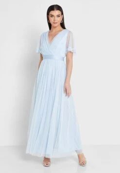 Surplice Neck Plisse Tie Detail Dress