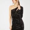 Koton Velvet Mini Party Dress One Shoulder Cut Out Detail