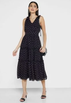 Printed V-Neck Ruffle Detail Dress