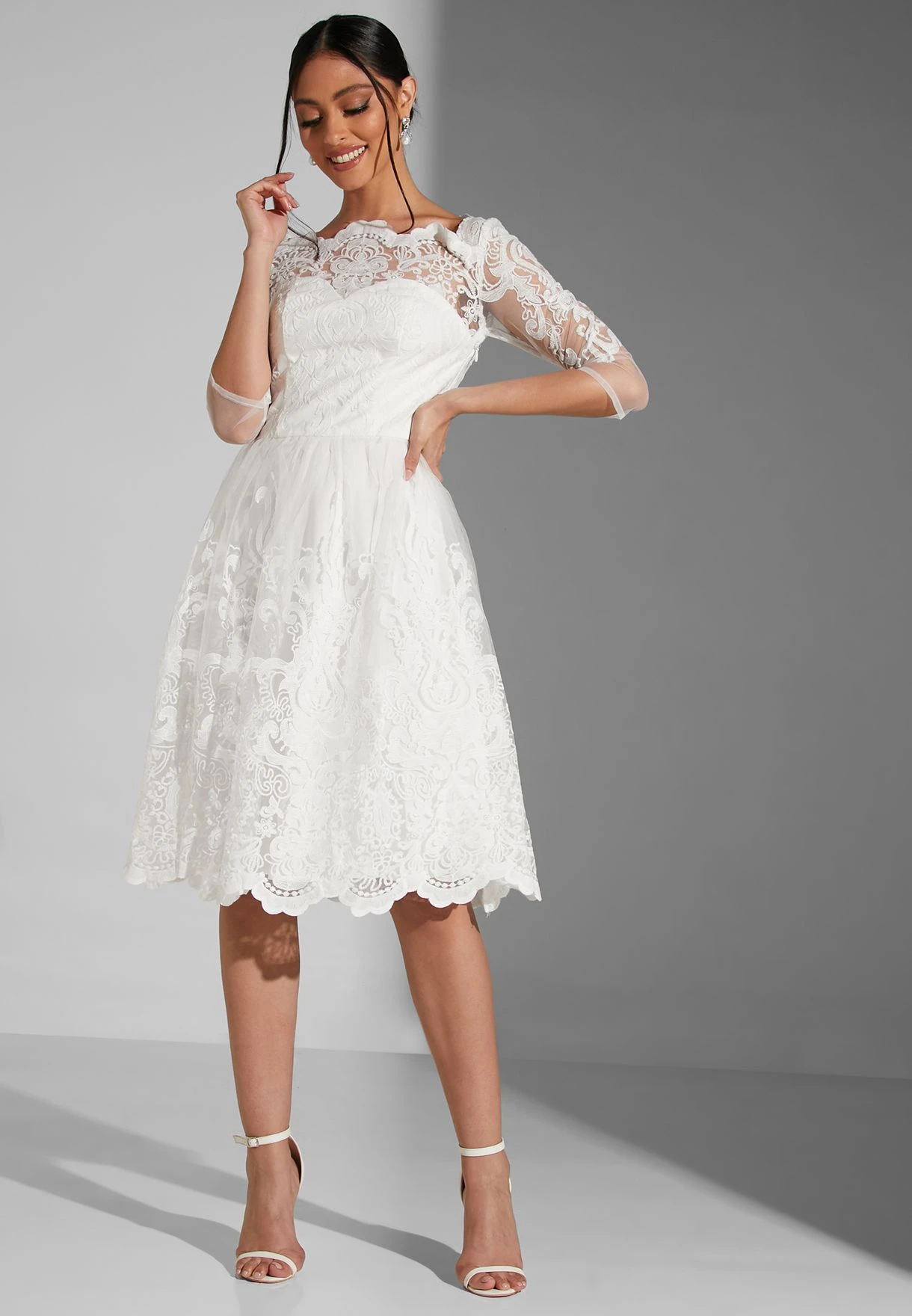 Lace Trim Mesh Sleeve Dress 1 Lace Trim Mesh Sleeve Dress