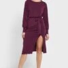 Balloon Sleeve Tie Detail Front Split Dress