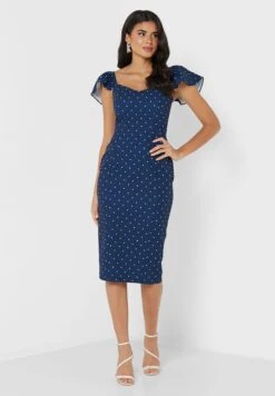 Little Mistress Polka Dot Sweetheart Neck Dress