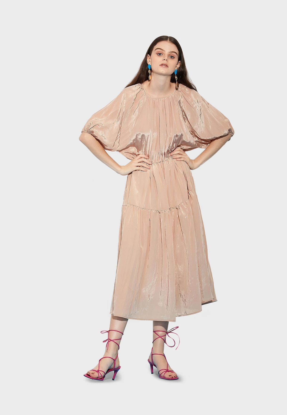 Pleat Detail Balloon Sleeve Dress 1 Pleat Detail Balloon Sleeve Dress