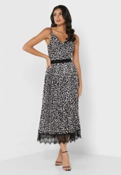 Little Mistress Lace Trim Printed Strappy Dress