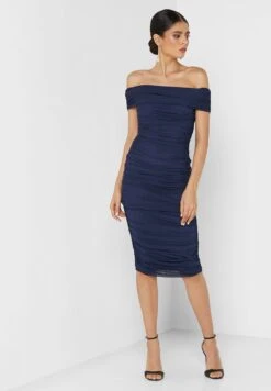 Little Mistress Bardot Ruched Bodycon Dress