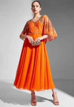 Embellished Cape Sleeve Skater Dress