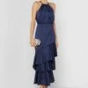 Little Mistress Navy Satin Frill Midaxi By Vogue Williams