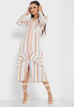 Little Mistress Striped Ruffle Detail Dress