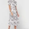 Puff Sleeve High Neck Floral Print Dress