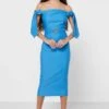 Little Mistress Belted Bardot Tie Sleeve Dress