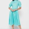Puff Sleeve Plisse Dress