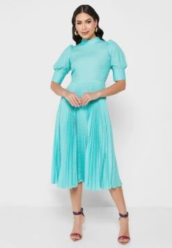 Puff Sleeve Plisse Dress