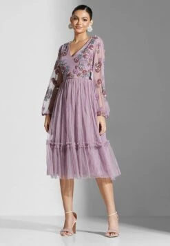 Floral Embroidered Plisse Dress