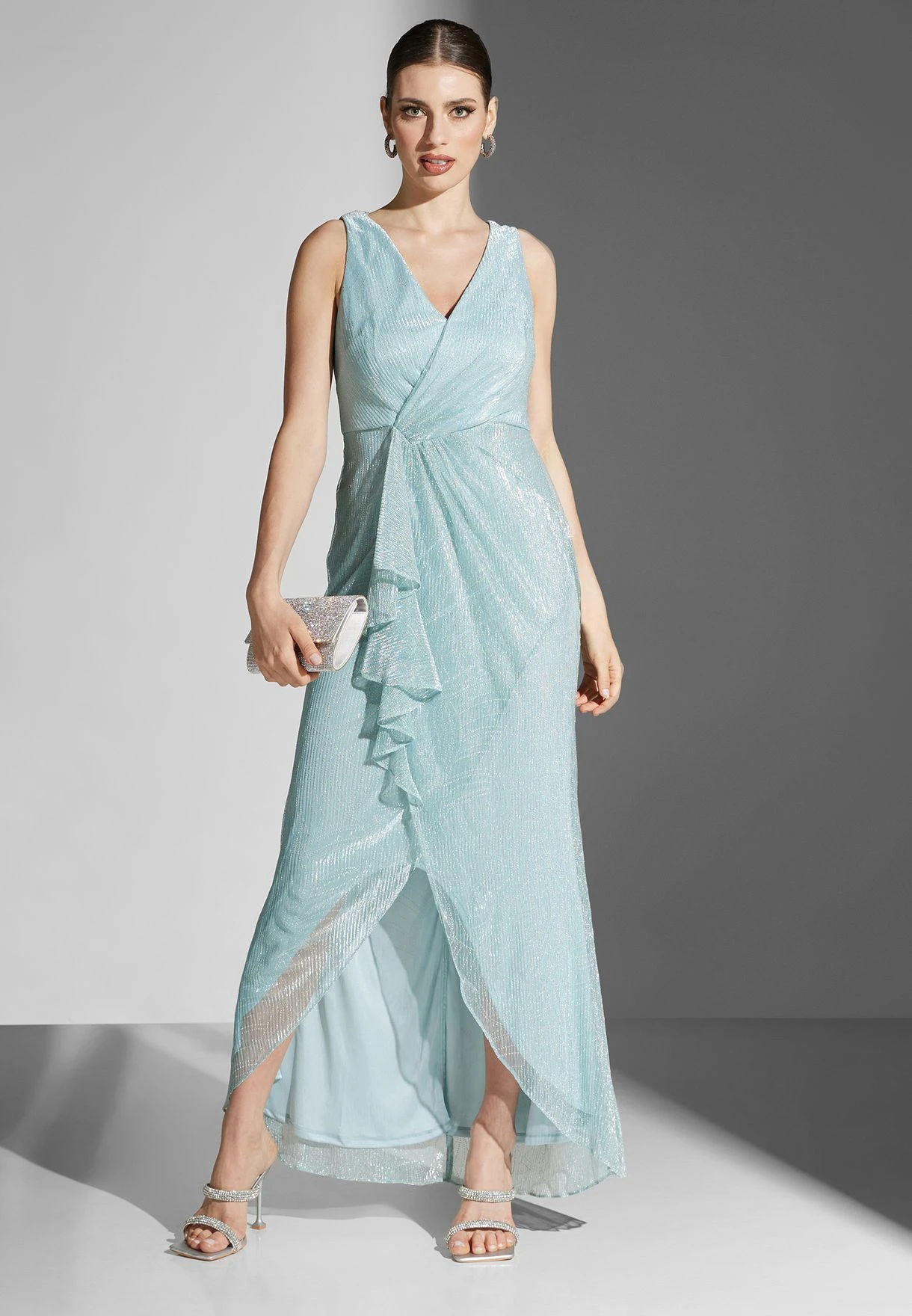 Adrianna Papell Surplice Neck Waterfall Trim Dress 2 Adrianna Papell Surplice Neck Waterfall Trim Dress - Image 2