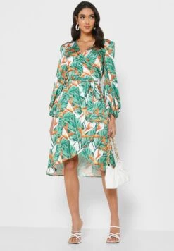 V-Neck Printed Wrap Dress