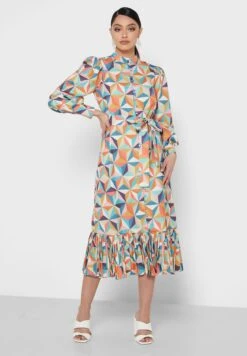 Printed Pleated Hem Dress