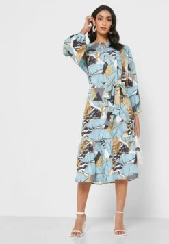 Pleat Detail Printed Dress