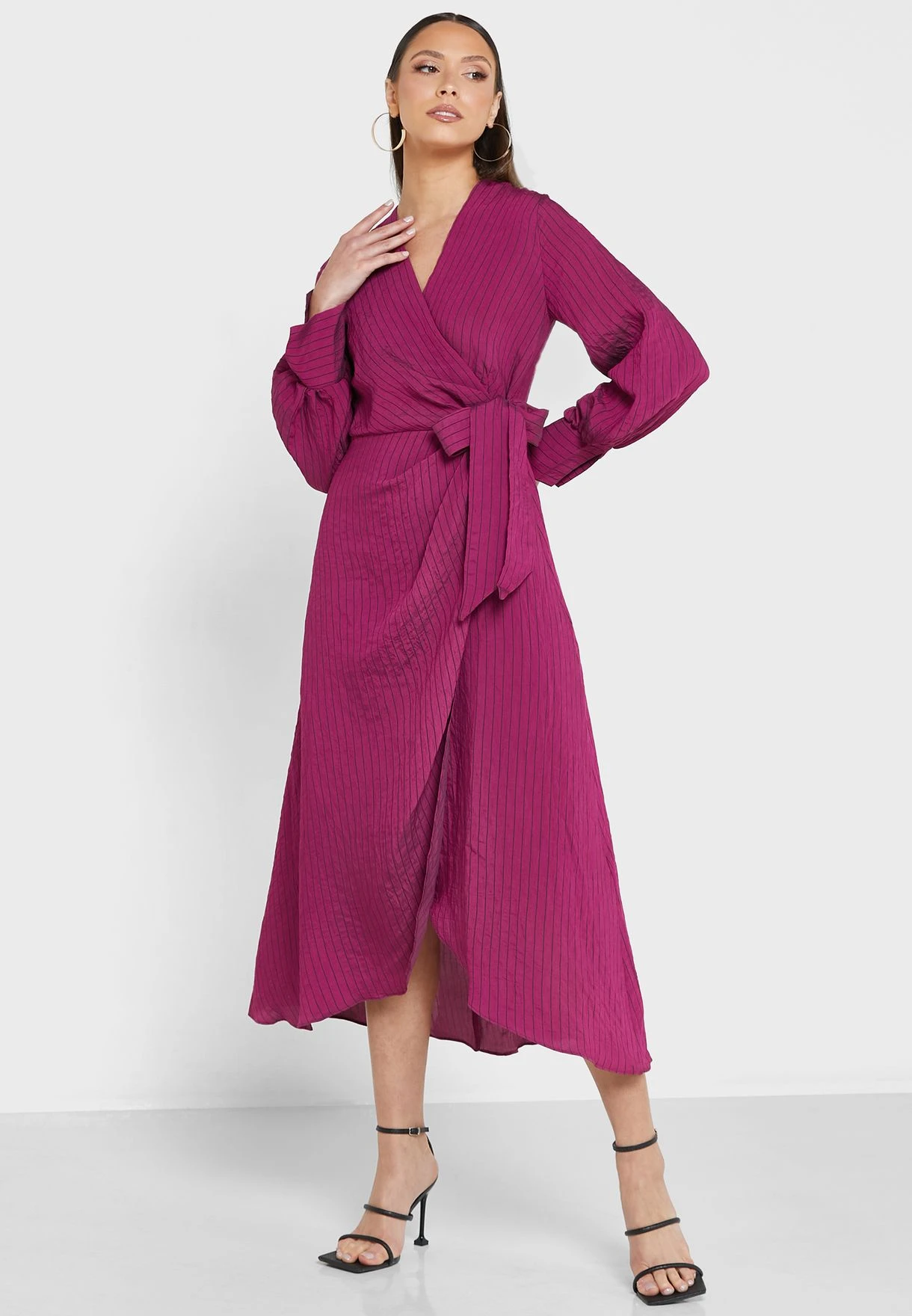 Surplice Neck Puff Sleeve Tie Detail Dress 1 Surplice Neck Puff Sleeve Tie Detail Dress