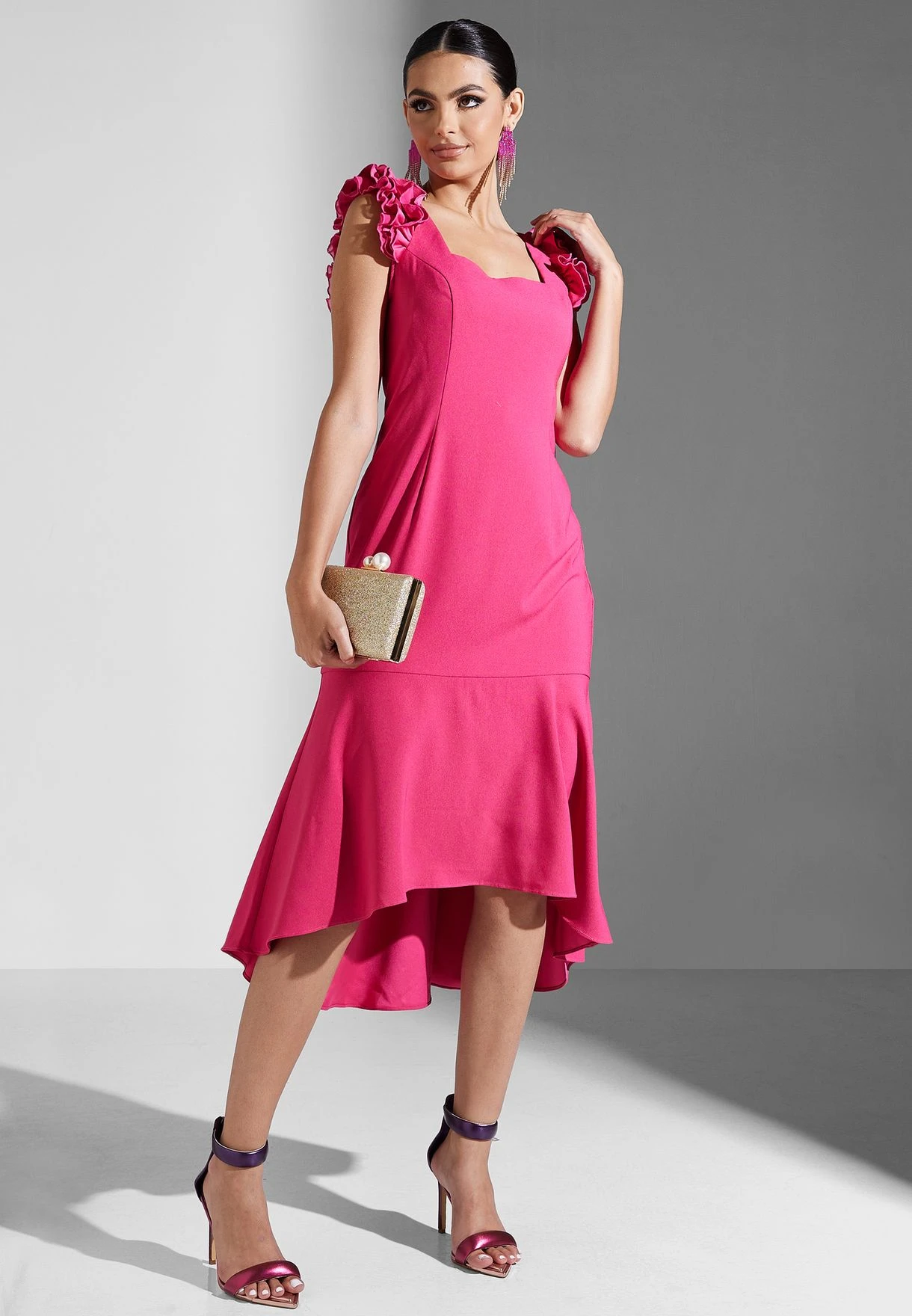 Adrianna Papell Ruffle Detail Square Neck Dress 1 Adrianna Papell Ruffle Detail Square Neck Dress