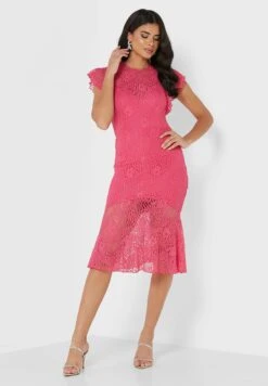 Little Mistress Flutter Sleeve Lace Insert Dress