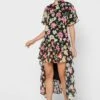 Large Floral Print High Low Midi Dress