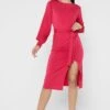 Balloon Sleeve Tie Detail Front Split Dress