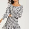 Checked Sweetheart Neck Dress