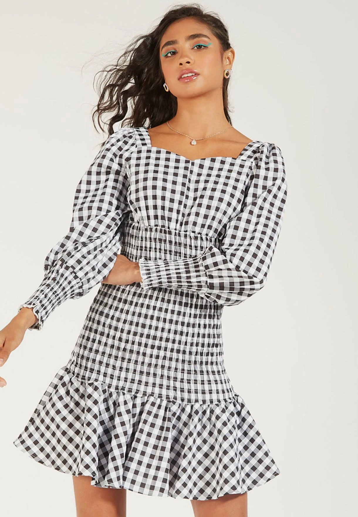 Checked Sweetheart Neck Dress 1 Checked Sweetheart Neck Dress
