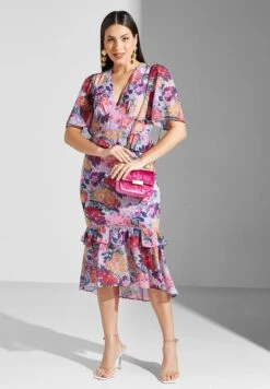 Floral Back Cut Ruffle Hem Dress