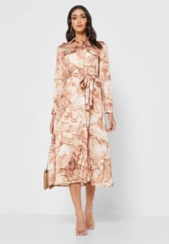 Printed Tie Detail Shirt Dress