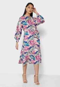 Pleat Detail Printed Dress