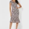 Little Mistress Bardot Ruffle Hem Printed Dress