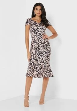 Little Mistress Bardot Ruffle Hem Printed Dress
