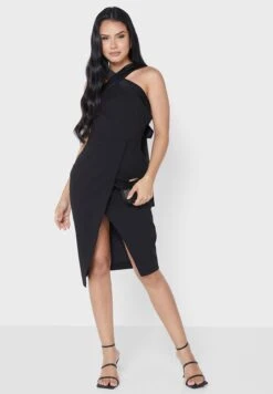 Cross Neck Belt Detail Dress