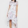 Asymmetric Mesh Detail Printed Dress