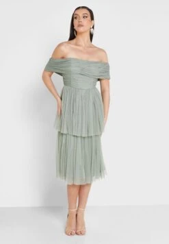 Bardot Mesh Tiered Dress