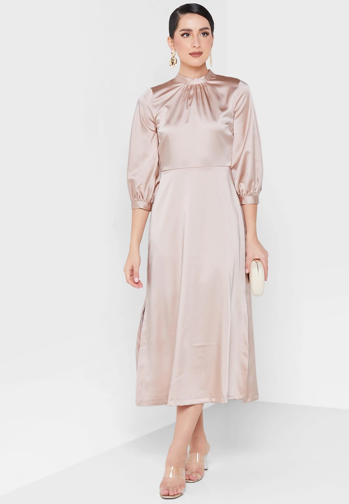 High Neck Side Split Cuff Detail Dress 1 High Neck Side Split Cuff Detail Dress