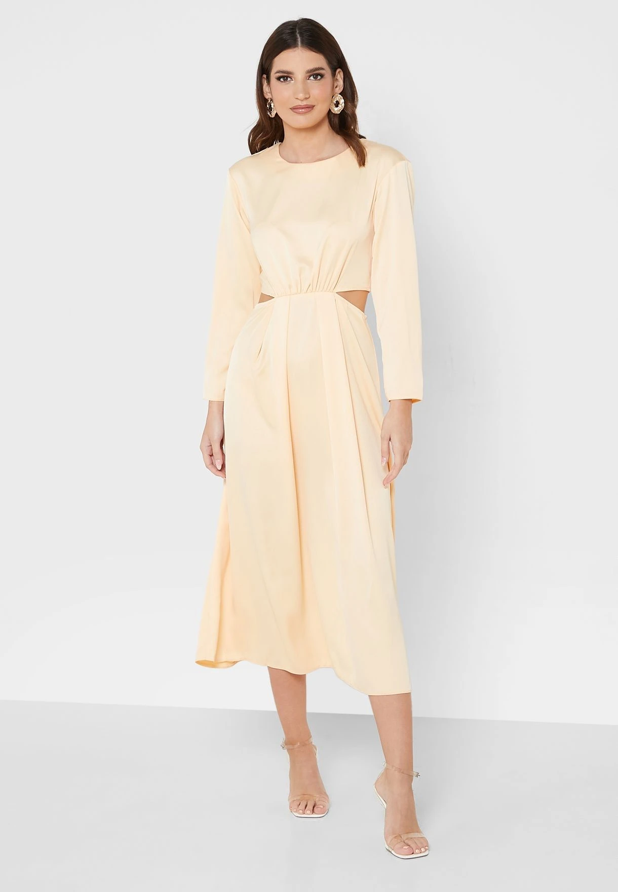 Crew Neck Cut Out Detail Pleated Dress 1 Crew Neck Cut Out Detail Pleated Dress