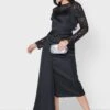 Side Split Mesh Insert Drape Detail Dress