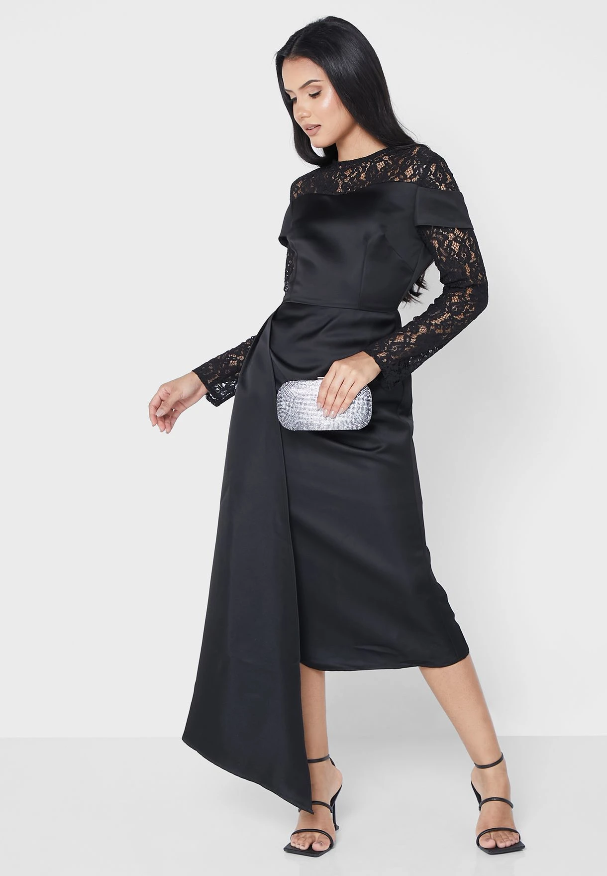 Side Split Mesh Insert Drape Detail Dress 1 Side Split Mesh Insert Drape Detail Dress